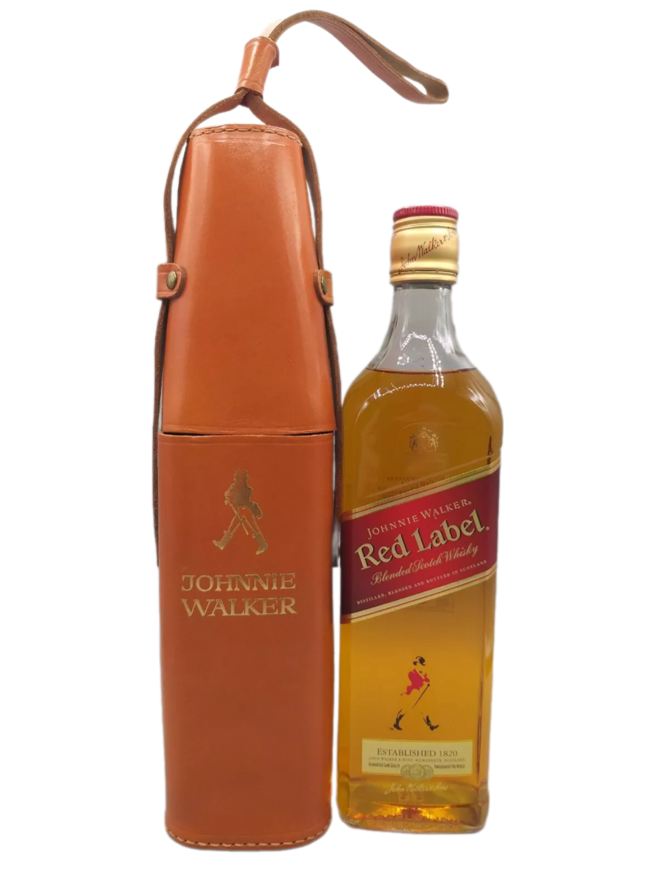 Johnnie Walker Red Label Blended Scotch Whisky 40% VOL. (1x0,7ltr.) inkl. cognacfarbene Ledertube mit Trageriemen