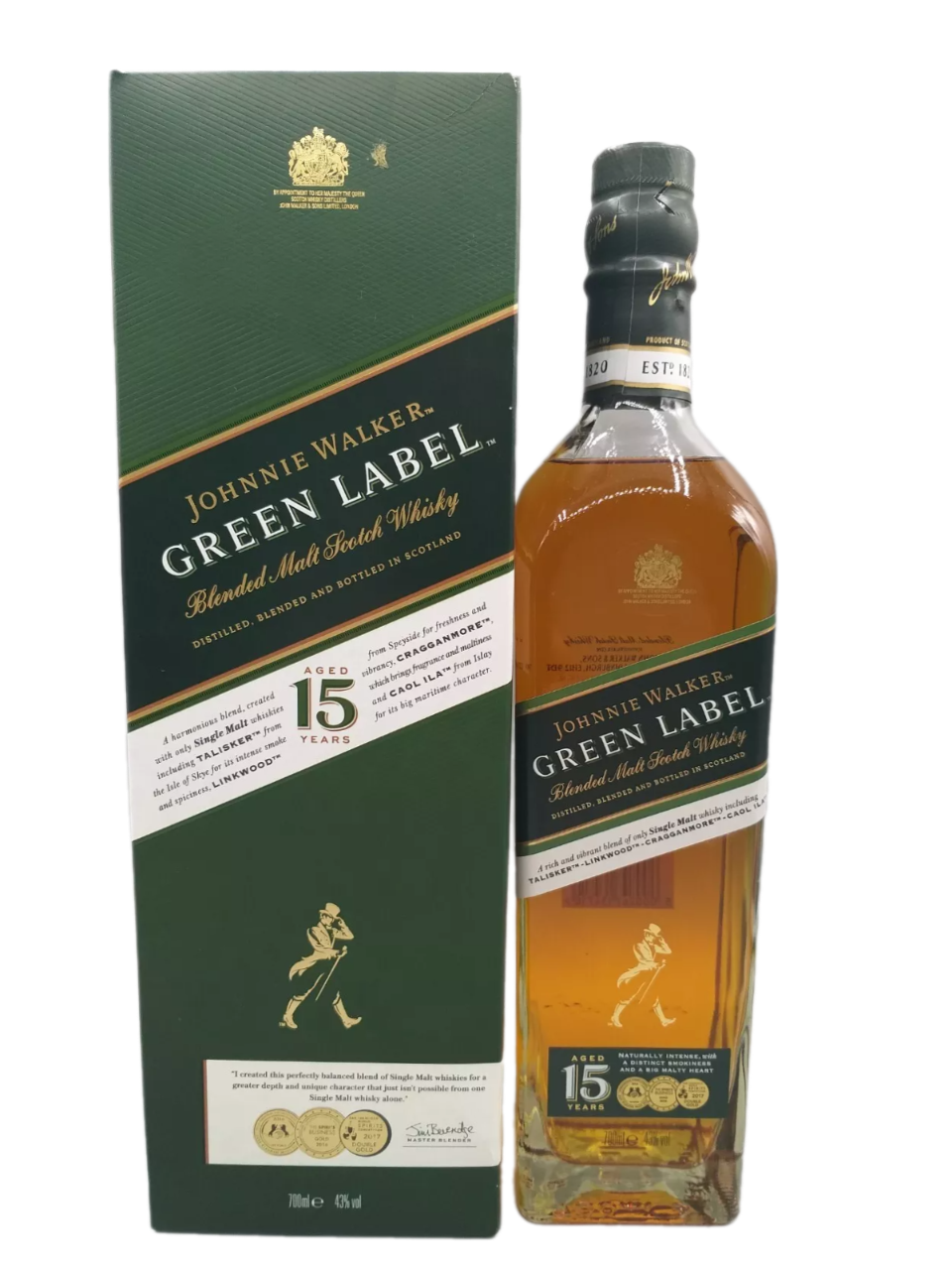 Johnnie Walker 15 Jahre Green Label Blended Malt Scotch Whisky 43% VOL. (1x0,7ltr.) OVP