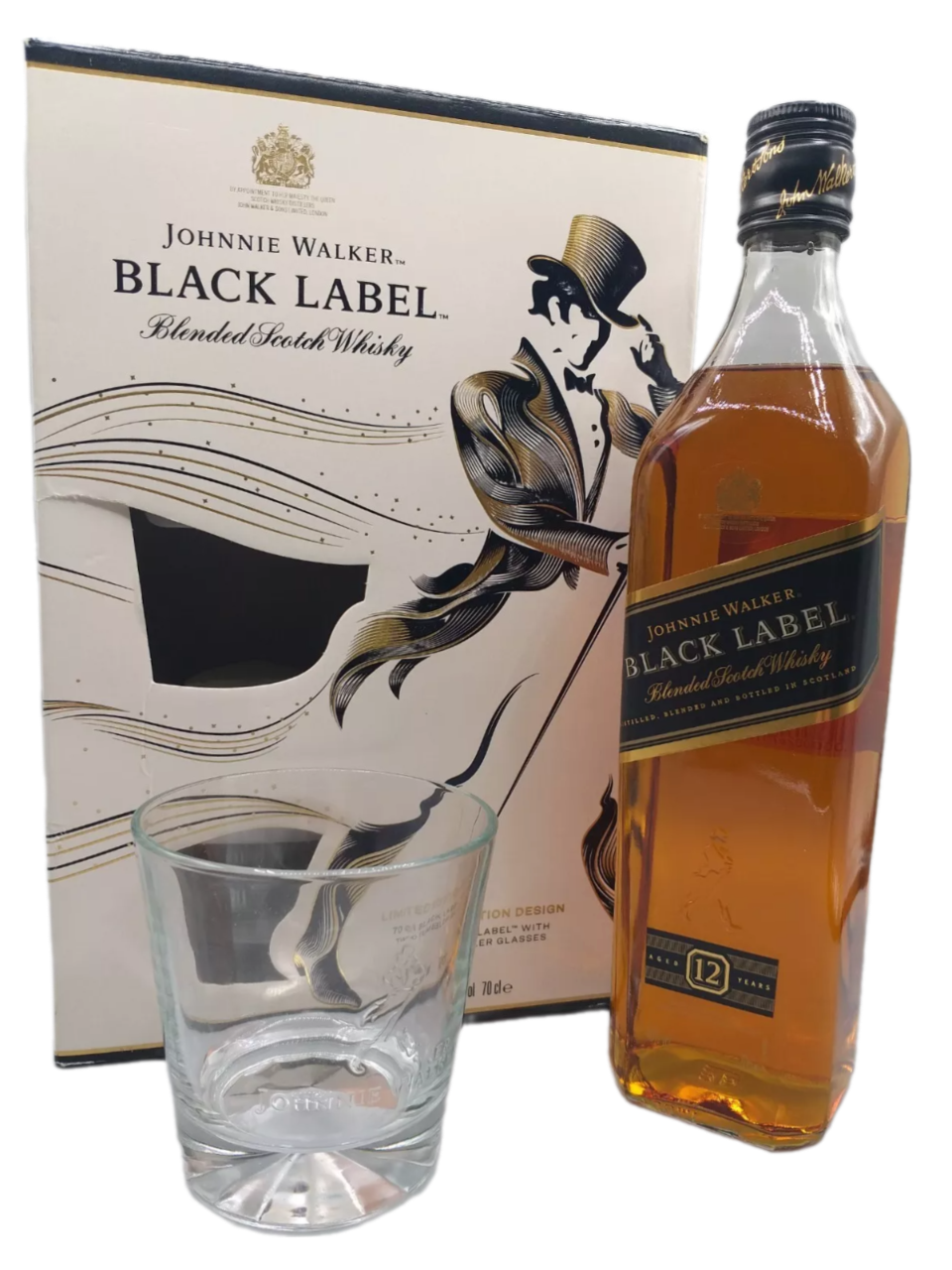 Johnnie Walker Black Label 12 Jahre Blended Scotch Whisky 40% VOL. (1x0,7ltr.) inkl. 2 Original JW-Whisky-Gläser OVP