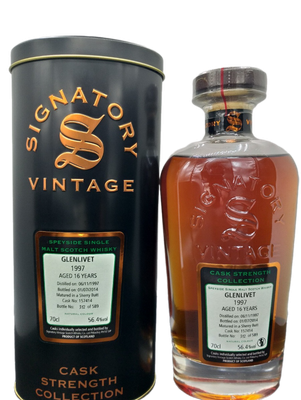 Signatory Vintage 1997 Glenlivet 16 Jahre Speyside Single Malt Scotch Whisky 56,4% VOL. (1x0,7ltr.) 312/589 Bottles OVP Signatory Vintage 1997 Glenlivet 16 Jahre Speyside Single Malt Scotch Whisky 56,4% VOL. (1x0,7ltr.) 312/589 Bottles OVP