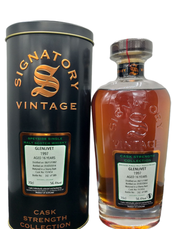 Signatory Vintage 1997 Glenlivet 16 Jahre Speyside Single Malt Scotch Whisky 56,4% VOL. (1x0,7ltr.) 312/589 Bottles OVP