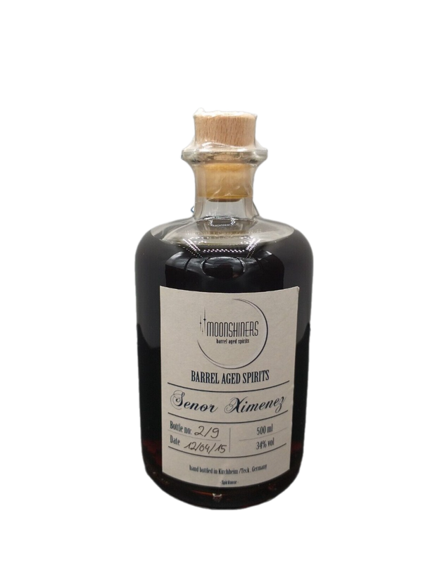 Moonshiners Barrel Aged Spirits Senor Ximenez 34% VOL. (1x0,5ltr.) Bottle No. 21/9 - 12.04.2015 - Deutschland