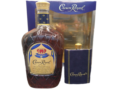 Crown Royal Fine de Luxe Blended Canadian Whisky 40% VOL. (1x1,75ltr.) Henkelflasche SET inkl. Flachmann mit Original-Lila-Samtbezug OVP