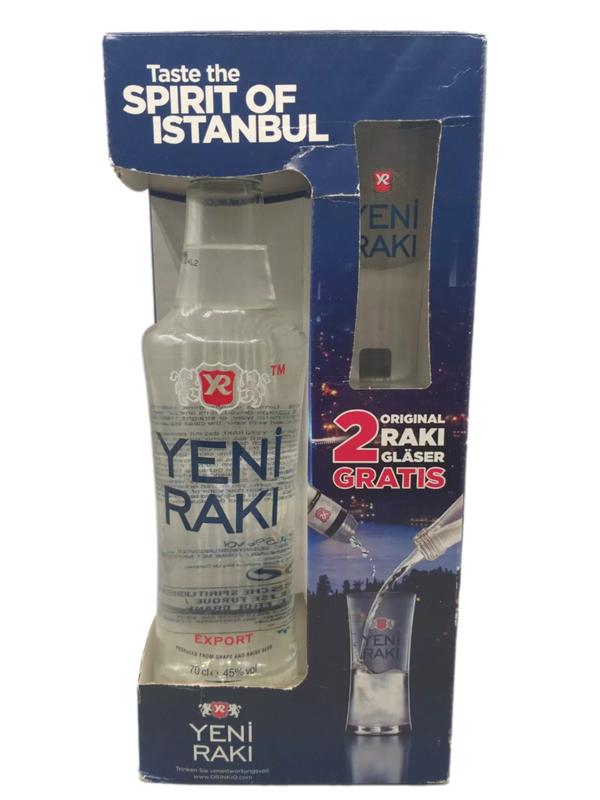Yeni Raki 45% VOL. (1x0,7ltr.) inkl. 2 Original Gläser OVP Yeni Raki 45% VOL. (1x0,7ltr.) inkl. 2 Original Gläser OVP