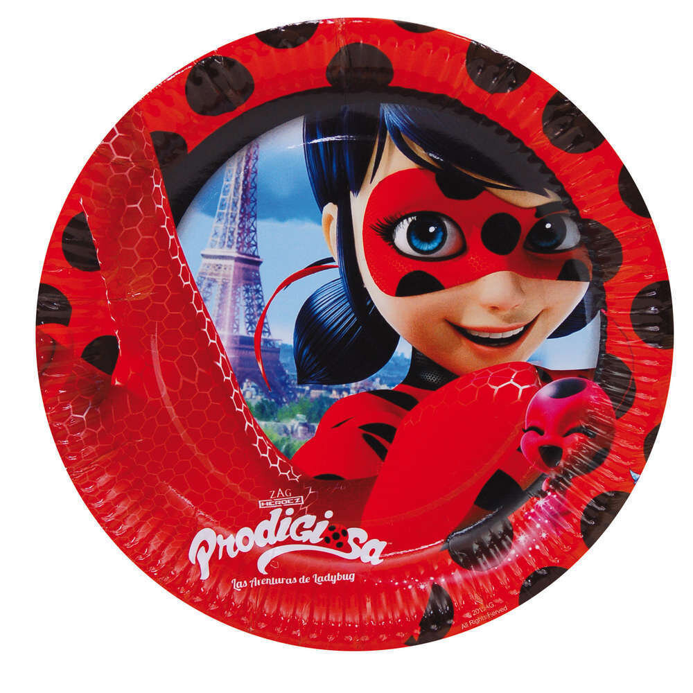Pack de 8 platos de cartón para fiesta, 23 cm Lady bug, ideal fiestas de cumpleaños