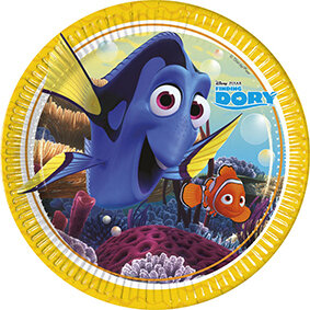 Pack 8 platos de cartón para fiesta, Disney Dory 23 cm, ideal fiestas de cumpleaños