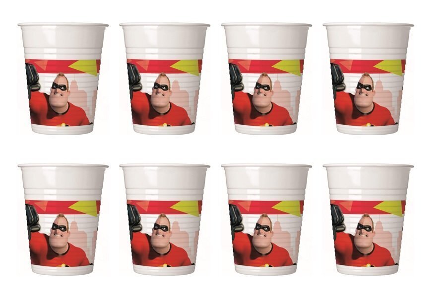 Pack de 8 vasos fiesta,  Los Increibles, producto de plastico