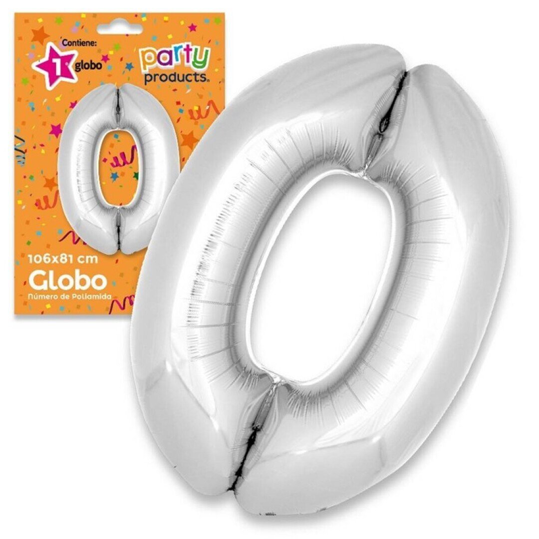 Globo metalizado XL plateado No. 0, 106x81cm