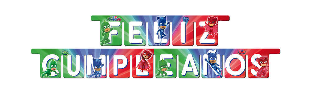 Guirnalda Feliz Cumpleaños de la licencia oficial Pj masks, producto de carton, impresion de alta calidad