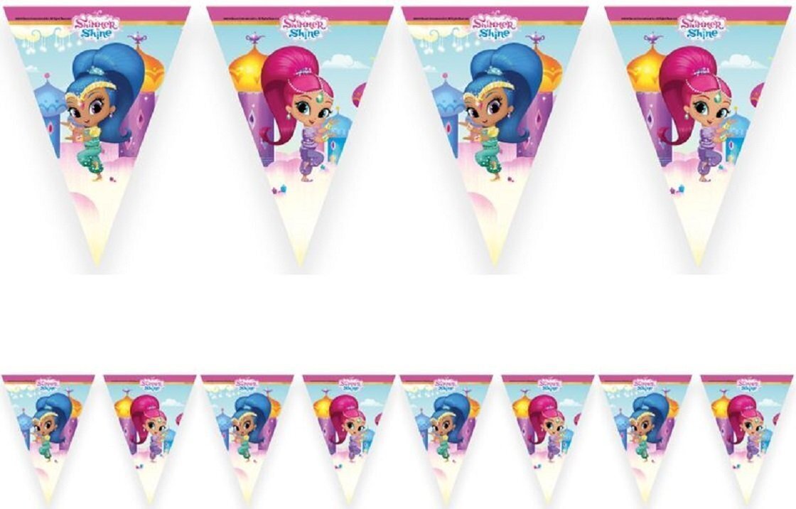 lineal de 9 banderines licencia oficial shimmer and shine, longitud 2,3mt, producto de plastico