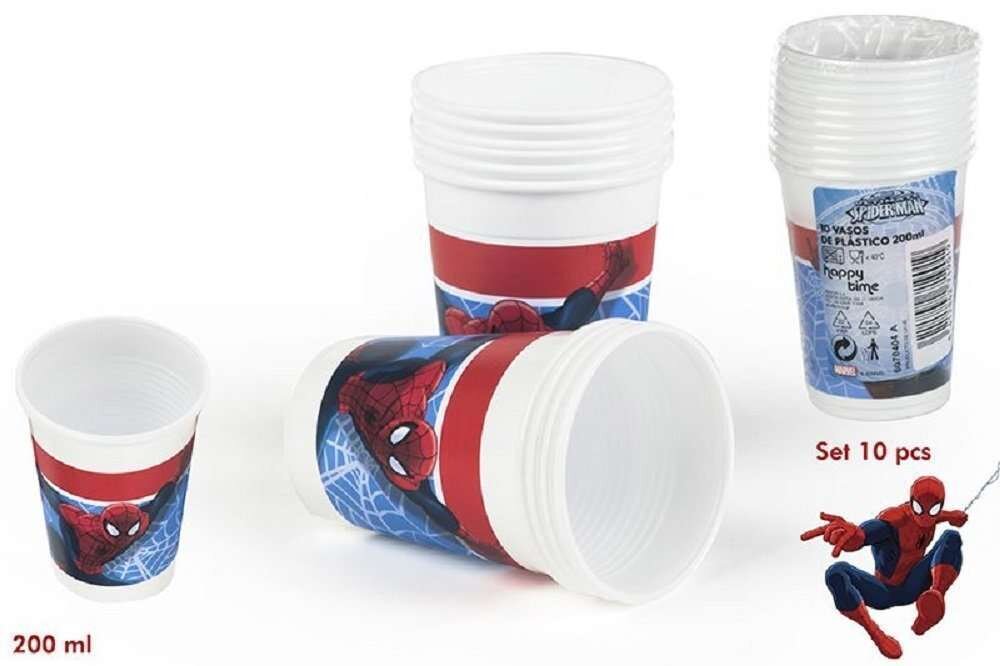 Pack de 10 vasos fiesta,  Spiderman 200ml, producto de plastico