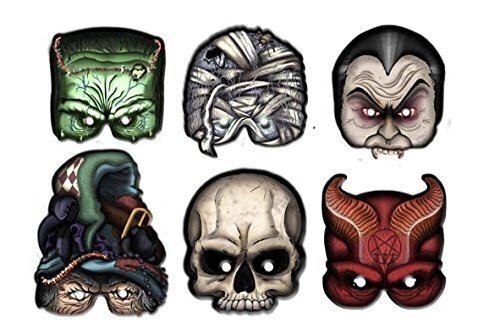 Pack 6 caretas Monsters halloween, producto de cartón con bandas elasticas, impresion de alta calidad