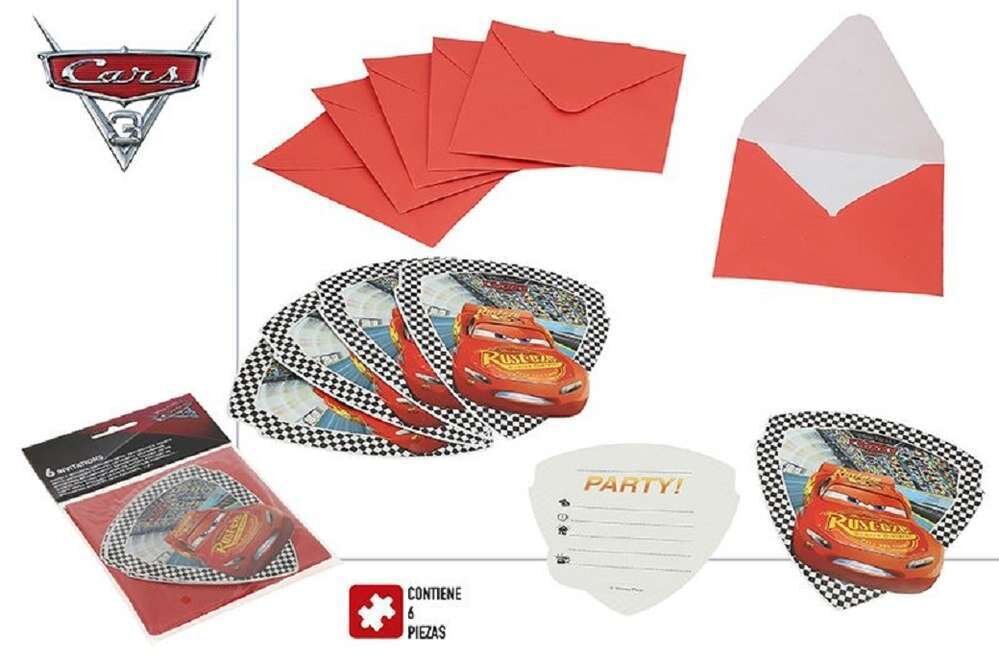 pack 6 invitaciones con sobre cars 3