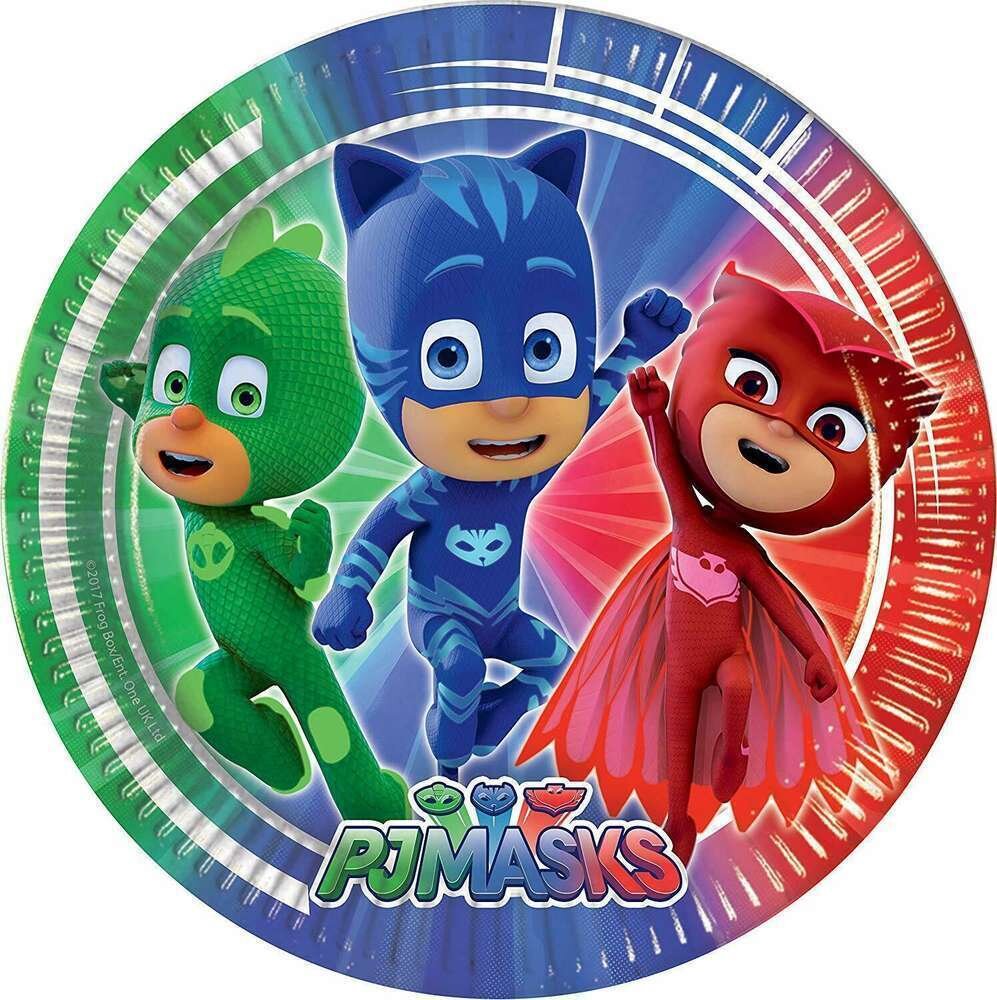 Pack de 20 platos de cartón para fiesta, de 23 cm pj masks, ideal fiestas de cumpleaños