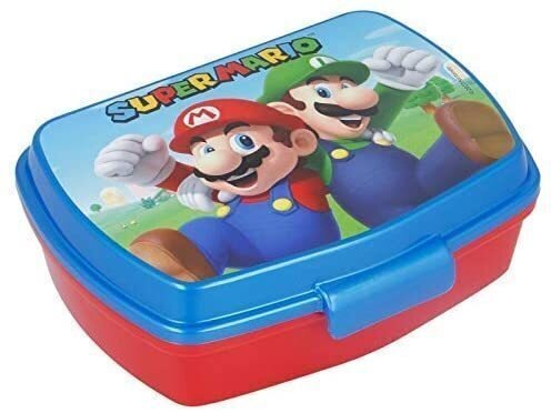 Sandwichera rectangular de la licencia oficial Mario Bros, producto de plástico resistente, ideal para llevar el almuerzo