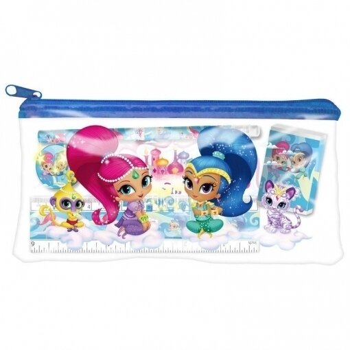 Set portatodo 5pzs shimmer and shine, portatodo, lapiz, regla, sacapuntas y goma de borrar.
