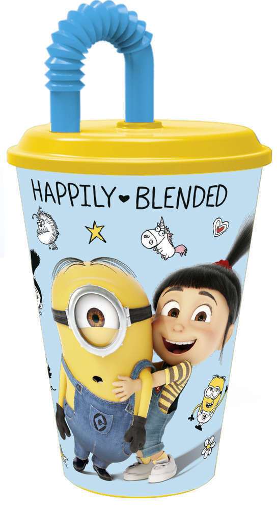 vaso  caña 430ml Minions Gru, producto de plastico libre de BPA