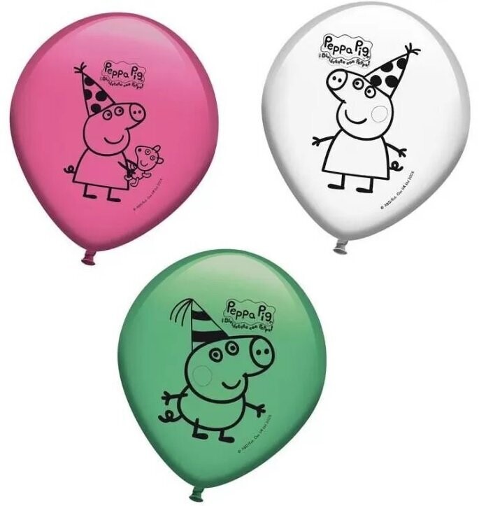 Pack de 16 globos Peppa pig, 3 colores, ideales para decorar fiestas de cumpleaños