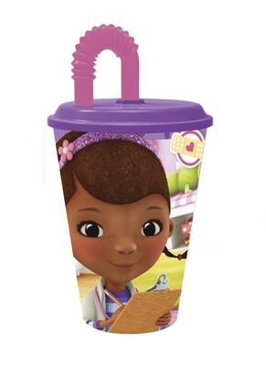 Vaso con caña Disney doctora juguetes, producto de plastico libre de BPA, 430ml