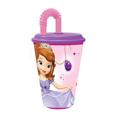 Vaso con caña 430 ml, licencia oficial princesa Sofia, producto de plastico libre de BPA