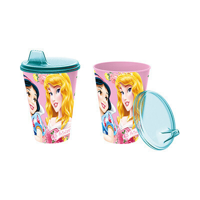 vaso sipper disney princesas, 430ml, producto de plastico libre de BPA, con boquilla adaptada para aprendizaje