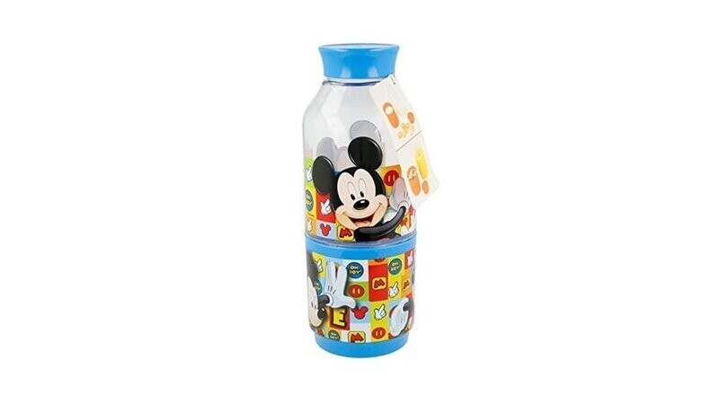 Botella Snack de la licencia oficial de disney Mickey Mouse, producto de tritan, capacidad de la botella 300ml, compartimento para snack 175ml