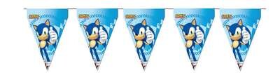 Banderines de la licencia oficial de Sonic, longitud 3mt, cada banderin 20x30cm, unidos por una cuerda