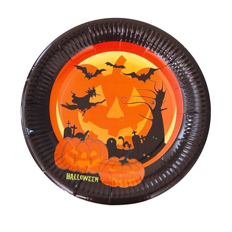 Pack 8 platos de cartón para fiesta, 23 cm Halloween, ideal fiestas de cumpleaños