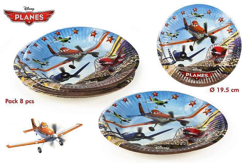 Pack 8 platos de cartón para fiesta, 19 cm disney aviones, planes, ideal fiestas de cumpleaños