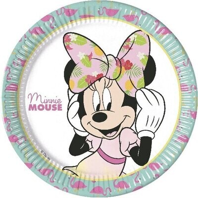 Pack 8 platos de cartón para fiesta, Minnie Mouse 23 cm tropical, ideal fiestas de cumpleaños
