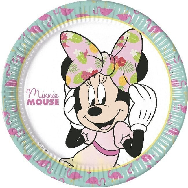 Pack 8 platos de cartón para fiesta, Minnie Mouse 23 cm tropical, ideal fiestas de cumpleaños