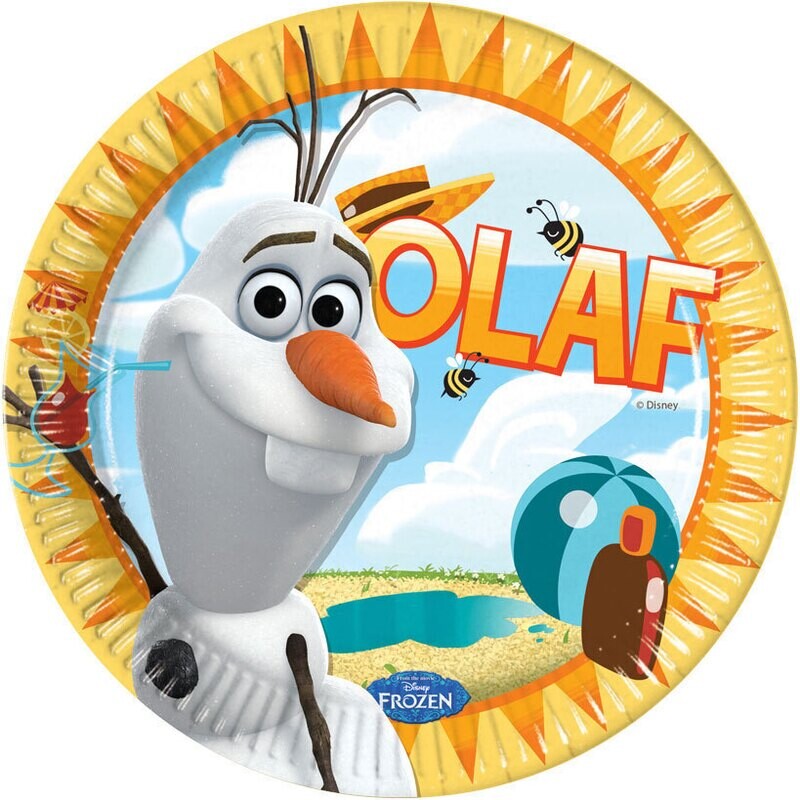 Pack 8 platos de cartón para fiesta, olaf frozen 23 cm, ideal fiestas de cumpleaños