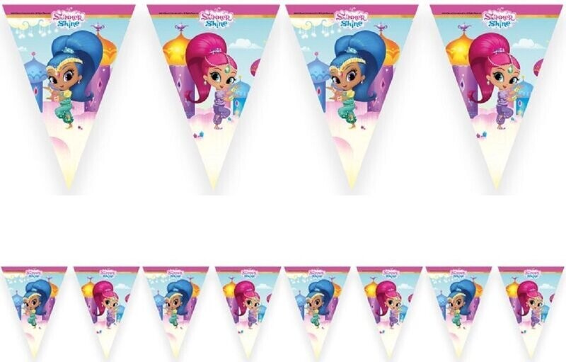 lineal de 9 banderines licencia oficial shimmer and shine, longitud 2,3mt, producto de plastico