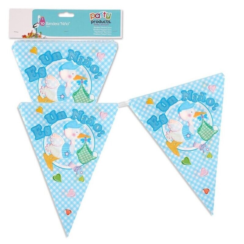 Banderines con diseño "Es un Niño"  lineal de 3,60 M Ideal para decorar fiestas de bienvenida del bebé, Baby shower