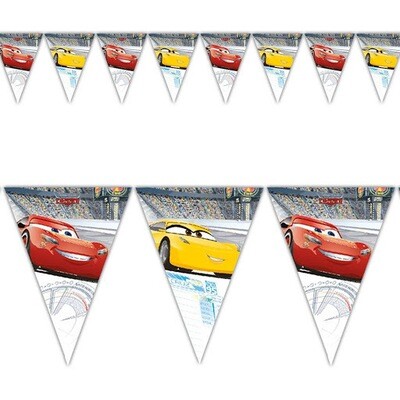 lineal de banderines de la licencia oficial disney cars, 9 banderines, longitud 2,3mt, producto de plastico