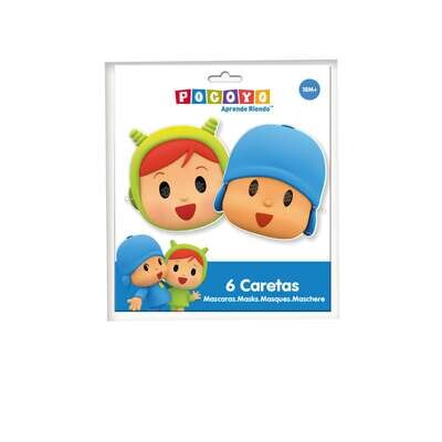 Pack 6 caretas Pocoyo y Nina, producto de cartón con bandas elasticas