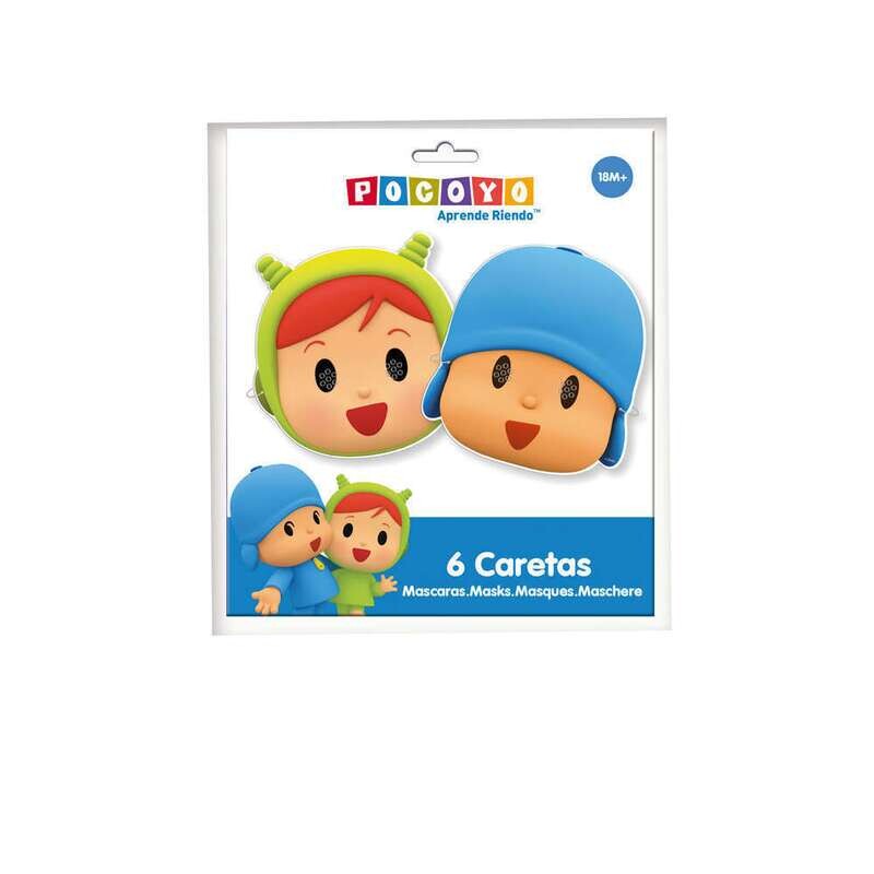 Pack 6 caretas Pocoyo y Nina, producto de cartón con bandas elasticas