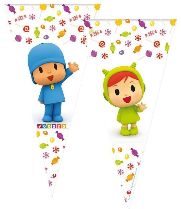 Pack 6 conos de la licencia oficial Pocoyo, producto de plastico, dimensiones 20x40 cms