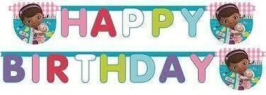 Guirnalda Happy Birthday de la licencia oficial doctora juguetes Doc Mcstuffins, producto de carton