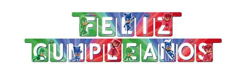 Guirnalda Feliz Cumpleaños de la licencia oficial Pj masks, producto de carton, impresion de alta calidad