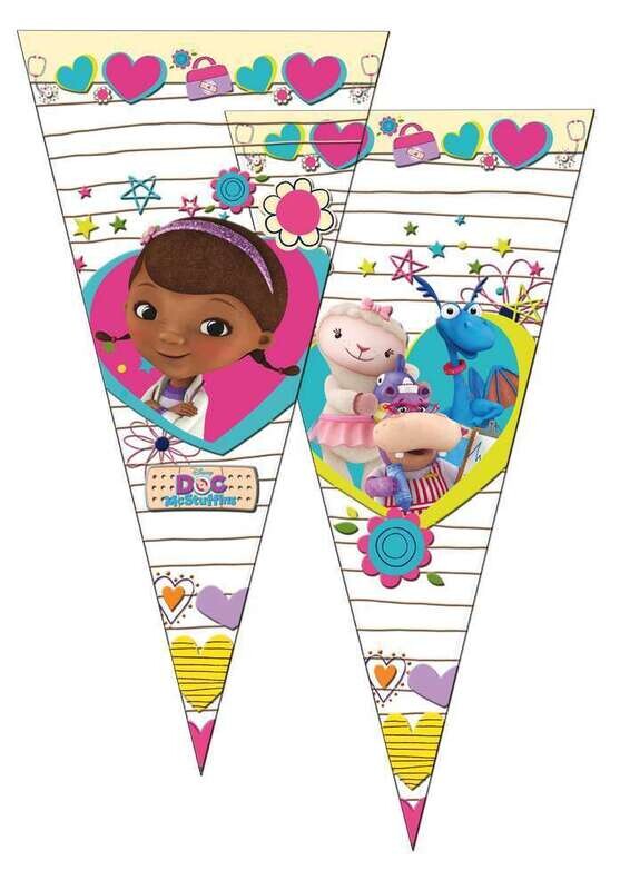 Pack 10 conos de la licencia oficial Doctora Juguetes, producto de plastico, dimensiones 20x40 cms