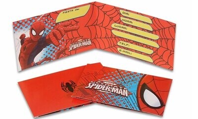 pack 6 invitaciones de la licencia oficial Spiderman, ideal para cumpleaños, producto de carton