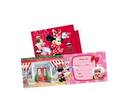 pack 6 invitaciones de la licencia oficial disney Minnie, ideal para cumpleaños, producto de carton
