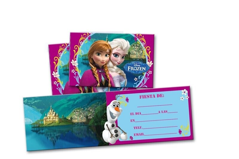 pack 6 invitaciones de la licencia oficial disney frozen, ideal para cumpleaños