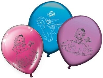 Pack 8 globos de la licencia oficial Princesa sofia, ideales para decorar fiestas de cumpleaños