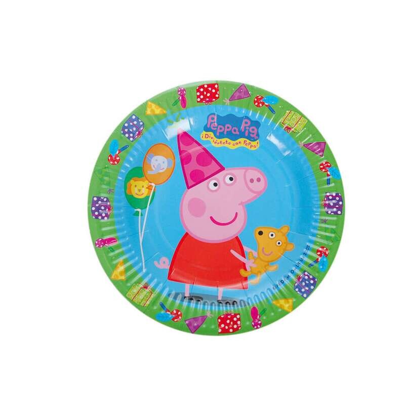 Pack de 8 platos para fiesta 18 cm peppa pig, producto de carton, ideal fiestas de cumpleaños