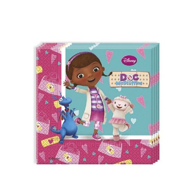 Pack de 20 servilletas de papel para fiestas de cumpleaños, doble hoja, Doctora juguetes Doc Mcstuffins