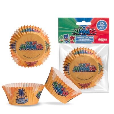 Blister 25 capsulas para cupcakes, de la licencia oficial Pj Masks, producto de papel apto para horno