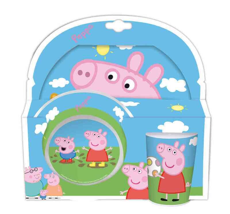 Set 3 piezas vajilla de la licencia oficial Peppa pig, producto de melamina, contiene plato, cuenco y vaso
