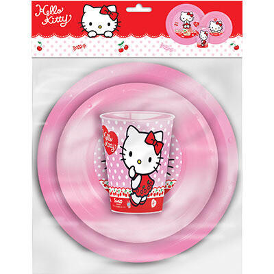 vajilla 3 piezas Hello kitty, contiene plato, cuenco y vaso